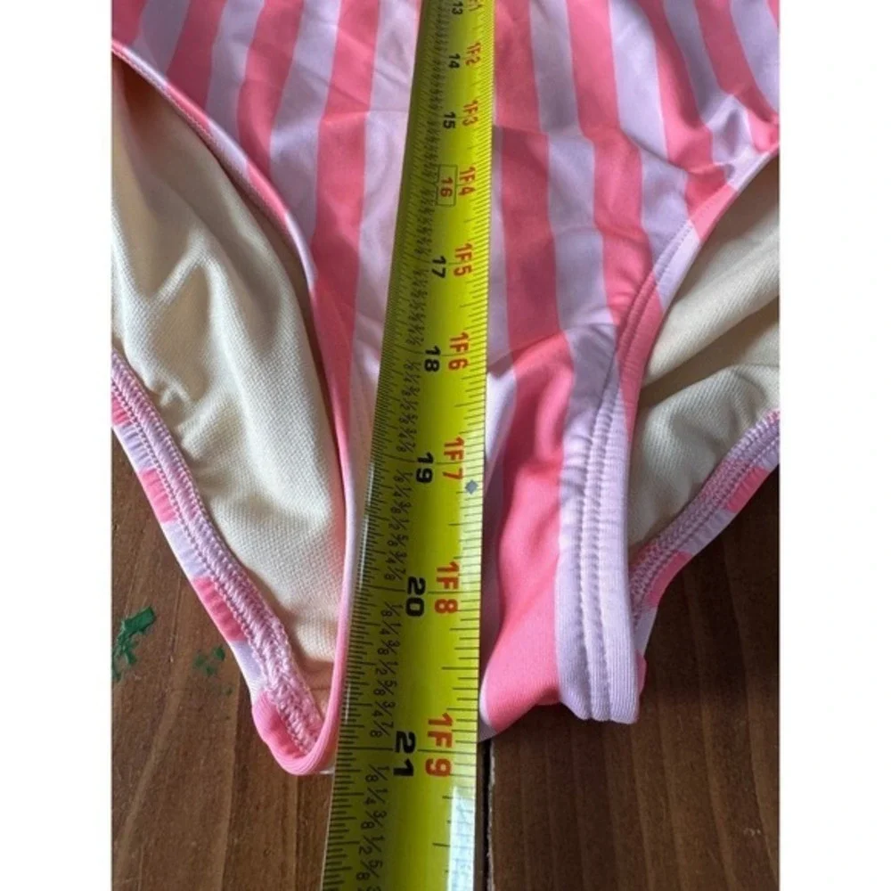 Lands' End‎ Girls Pink Striped Sequin Dolphin One Piece Swimsuit Size 14